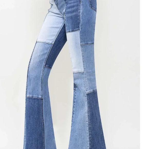 Vervet Patchwork Flare Jeans - Blue - Picture 3 of 11